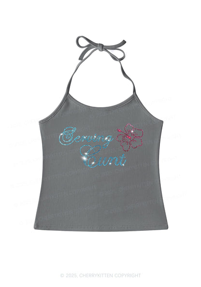 Rhinestone Serving Cxxt Y2K Halter Neck Cami Cherrykitten