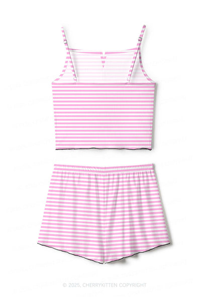 Pink White Stripe Valentine's Day Y2K Print Cami Shorts Pajama Set Cherrykitten