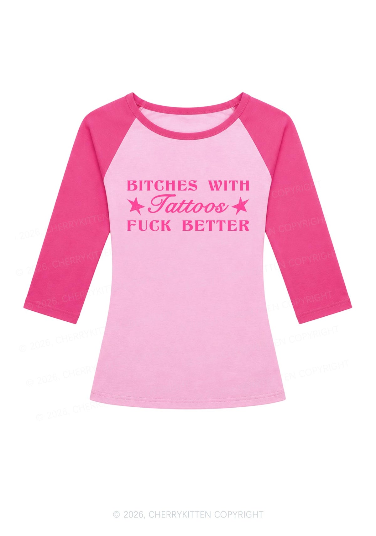 Bxxches With Tattoos Fxxk Better Y2K Raglan Sleeve Crop Top Cherrykitten