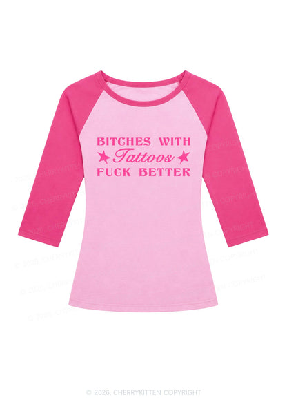 Bxxches With Tattoos Fxxk Better Y2K Raglan Sleeve Crop Top Cherrykitten