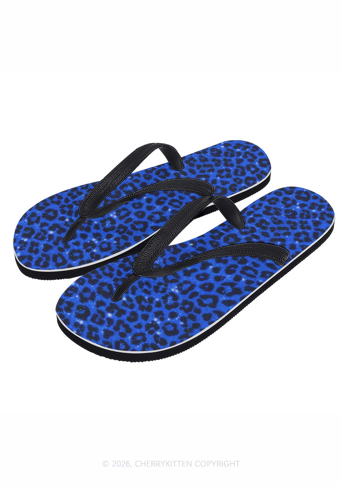 Royal Blue Leopard Y2K Print Flip Flops Cherrykitten