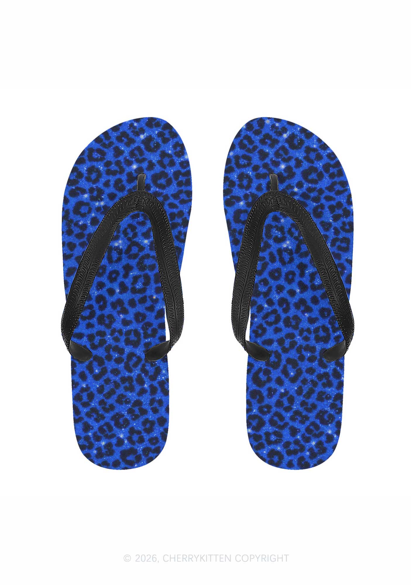 Royal Blue Leopard Y2K Print Flip Flops Cherrykitten