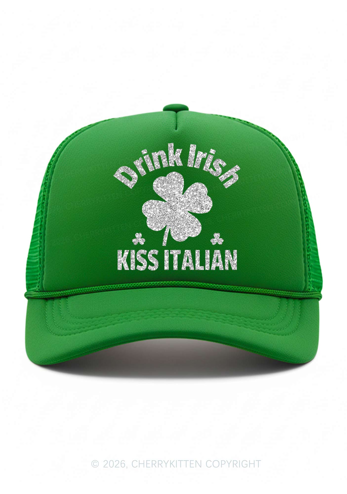 Glitter Drink Irish Kiss Italian St Patricks Y2K Trucker Hat Cherrykitten