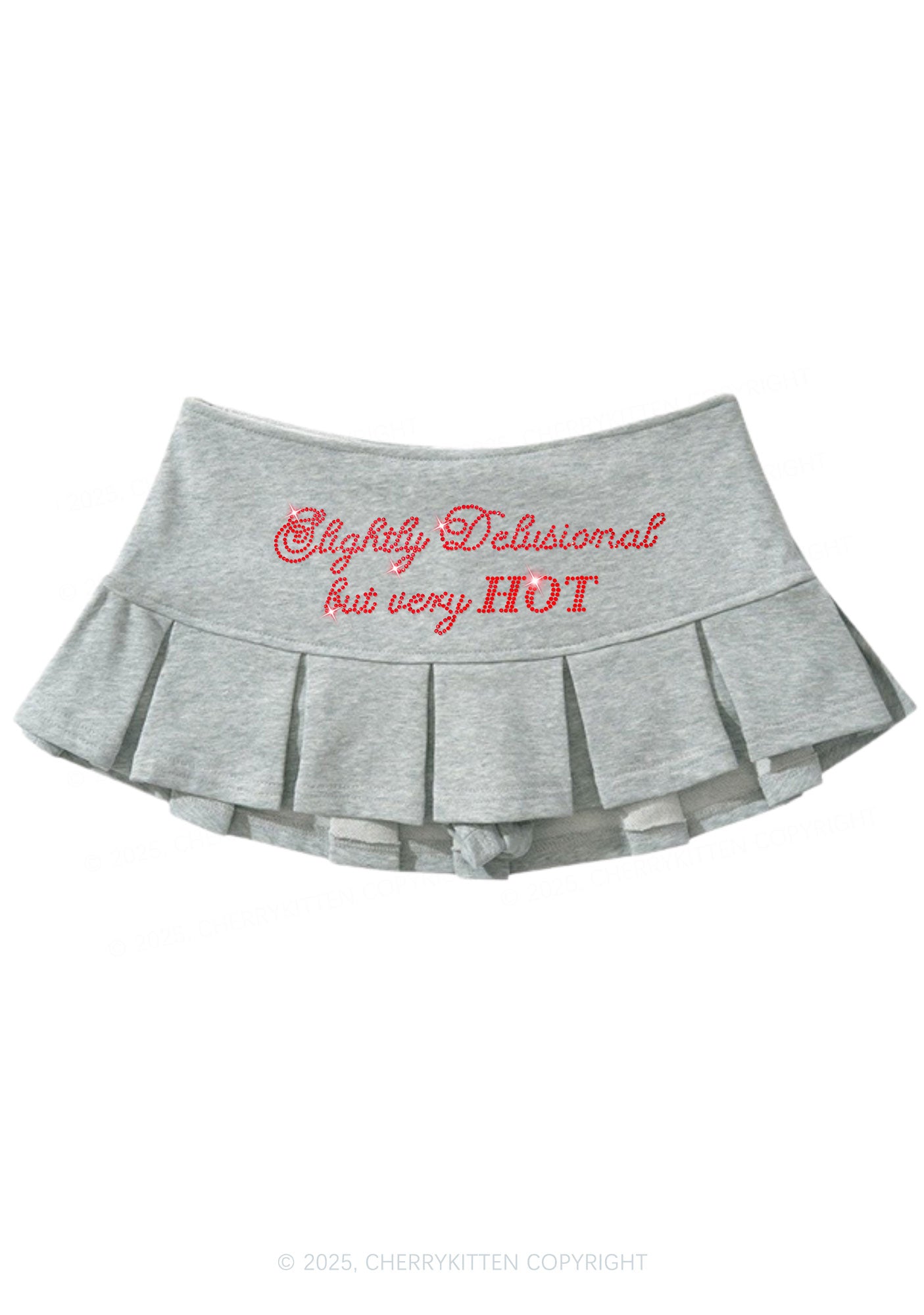 Rhinestone Slightly Delusional But Very Hot Y2K Mini Pleated Skirts Cherrykitten
