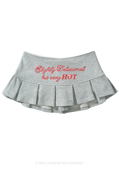 Rhinestone Slightly Delusional But Very Hot Y2K Mini Pleated Skirts Cherrykitten