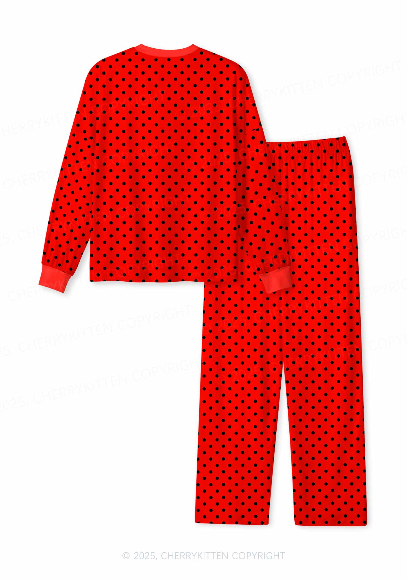 Black Dots On Red Valentine's Day Y2K Print Long Sleeve Pajama Set Cherrykitten