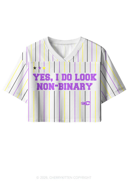 I Do Look Nonbinary Pride Y2K Crop Sport Jersey Shirts Cherrykitten