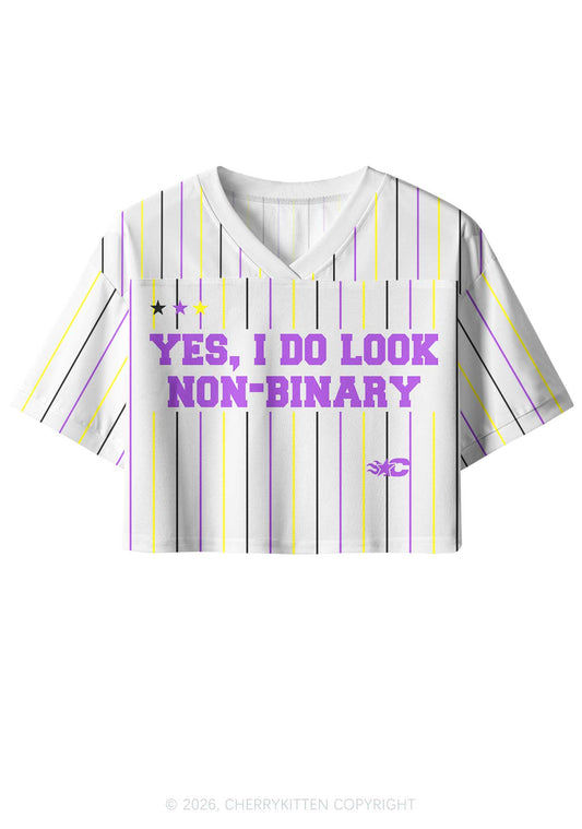 I Do Look Nonbinary Pride Y2K Crop Sport Jersey Shirts Cherrykitten