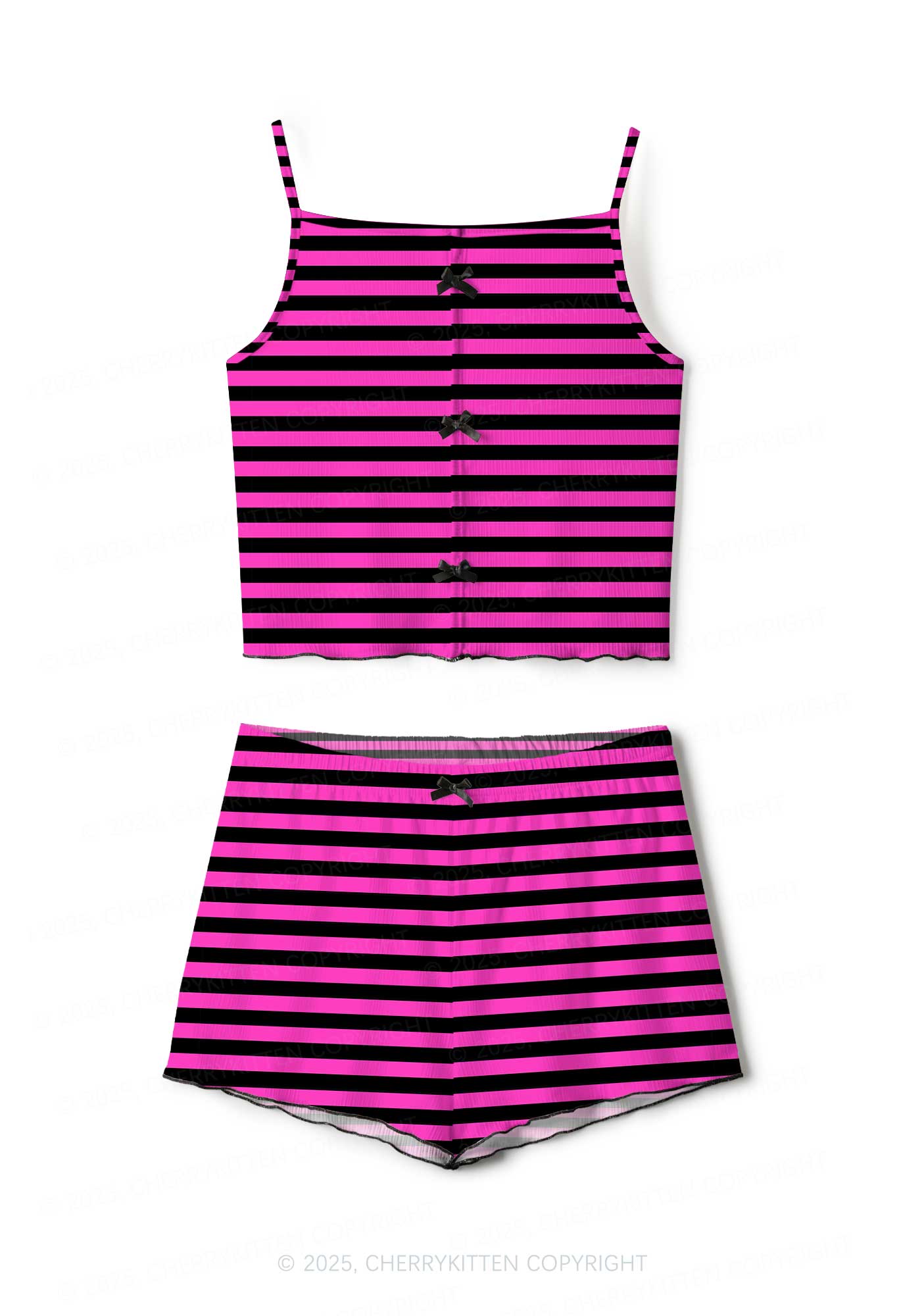 Pink And Black Stripe Valentine's Day Y2K Print Cami Shorts Pajama Set Cherrykitten