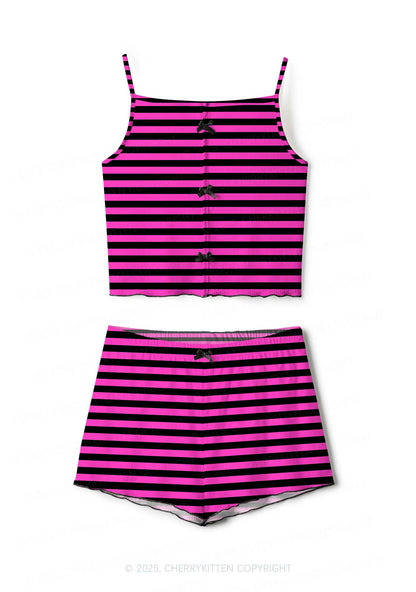 Pink And Black Stripe Valentine's Day Y2K Print Cami Shorts Pajama Set Cherrykitten