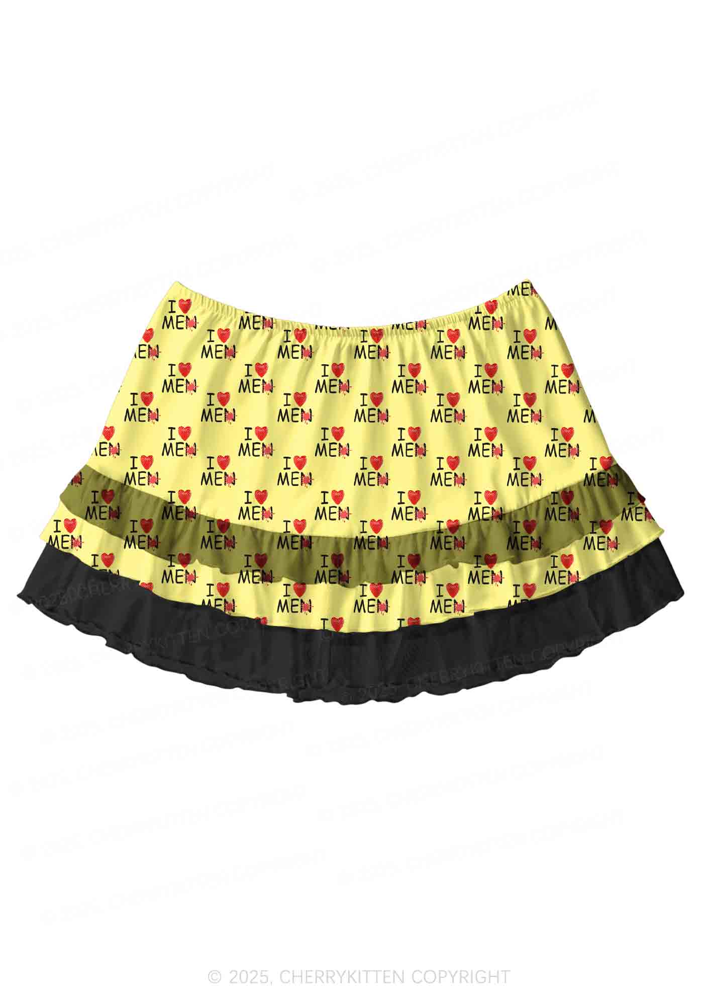 Love Me Not Men Yellow Y2K Print Mini Layered Skirt Cherrykitten