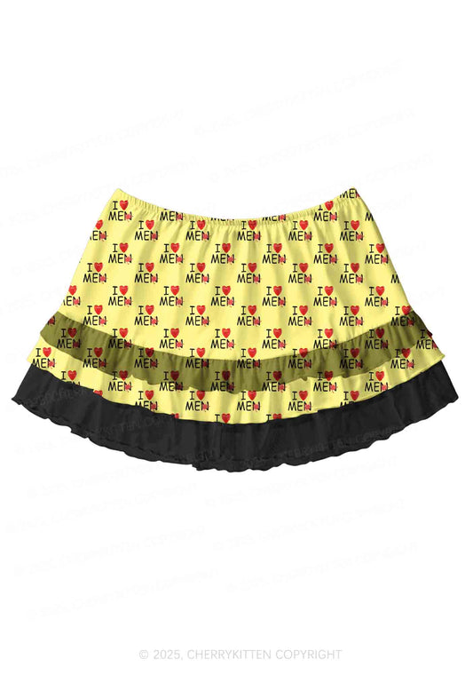 Love Me Not Men Yellow Y2K Print Mini Layered Skirt Cherrykitten