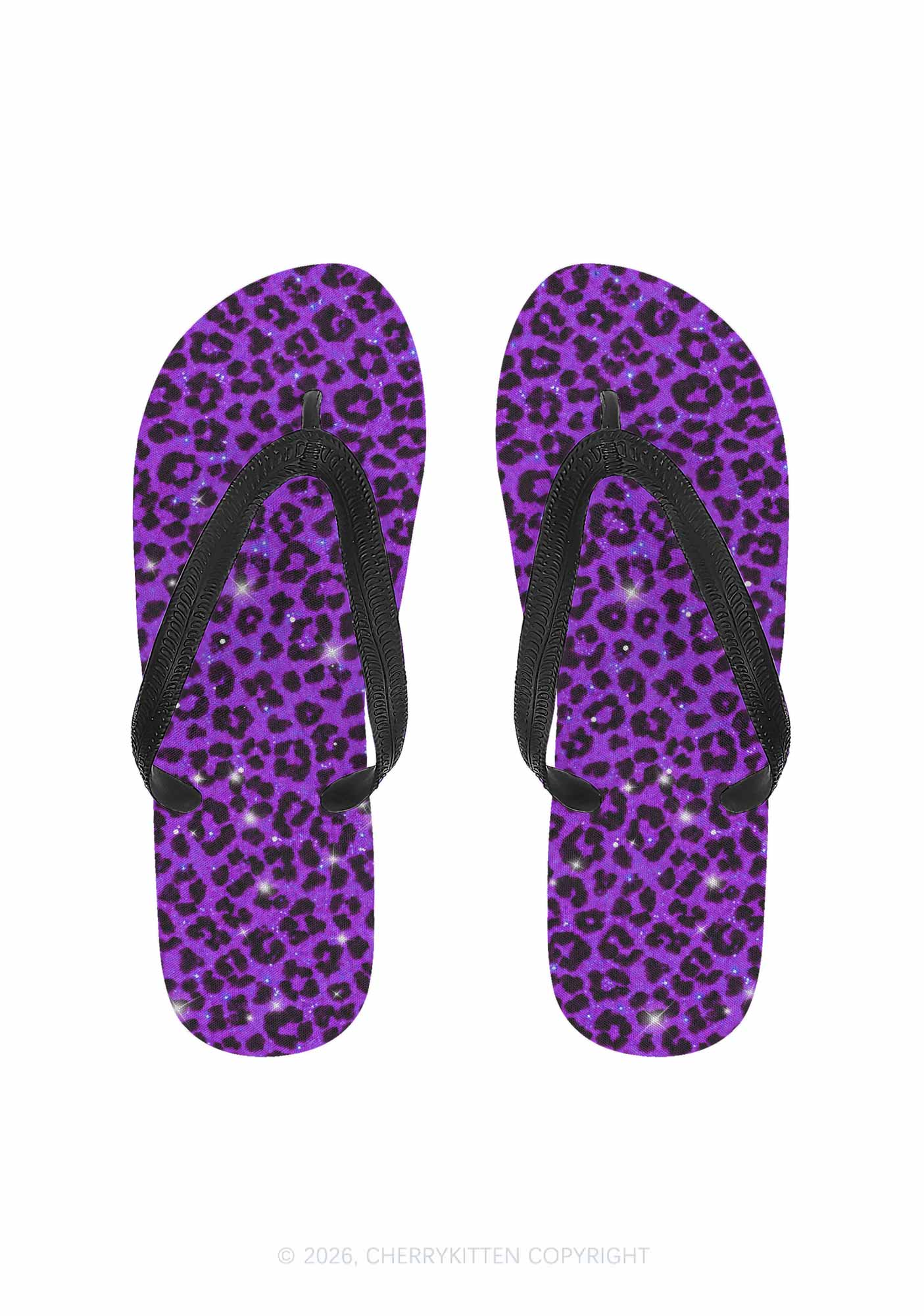 Dark Purple Leopard Y2K Print Flip Flops Cherrykitten