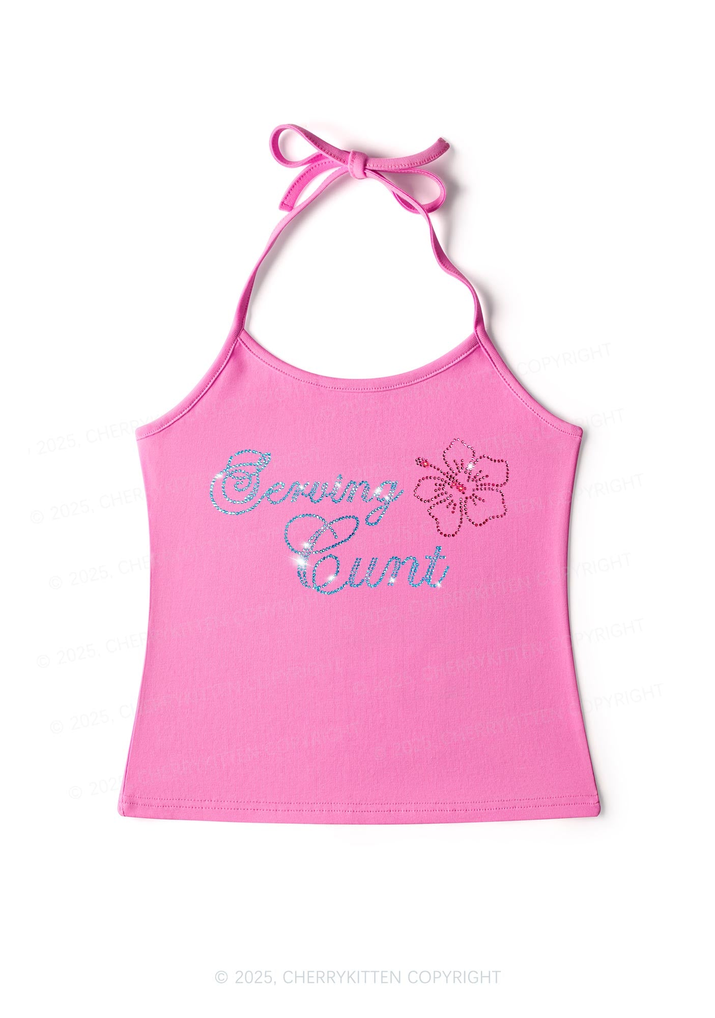 Rhinestone Serving Cxxt Y2K Halter Neck Cami Cherrykitten