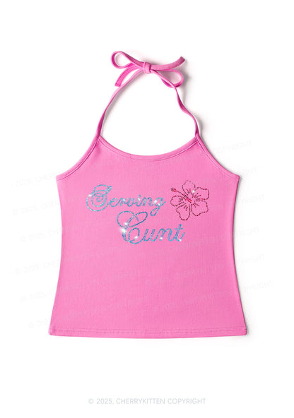 Rhinestone Serving Cxxt Y2K Halter Neck Cami Cherrykitten