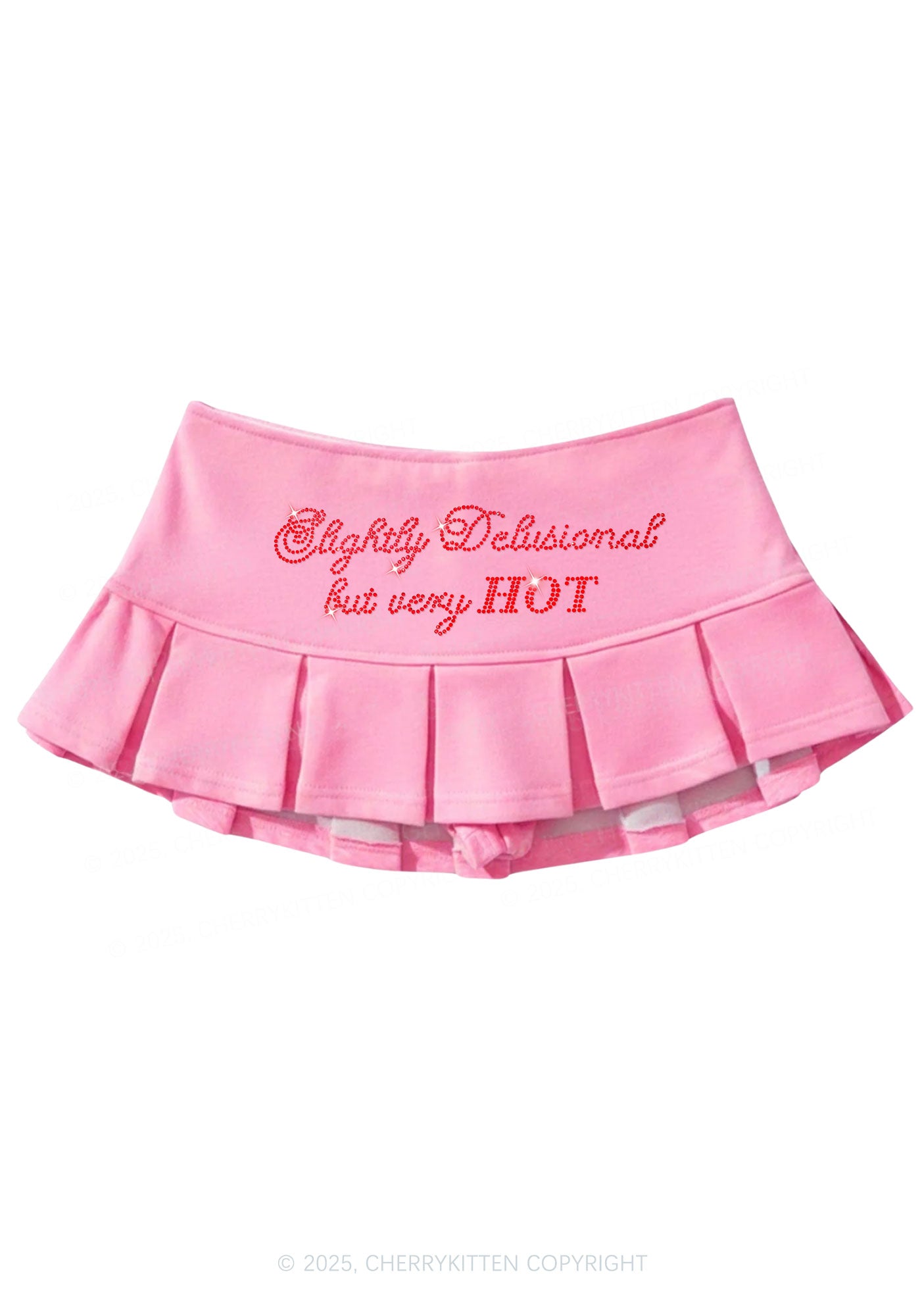 Rhinestone Slightly Delusional But Very Hot Y2K Mini Pleated Skirts Cherrykitten