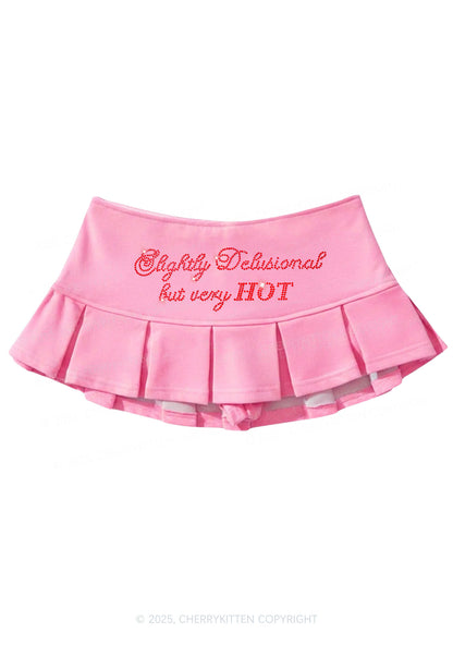 Rhinestone Slightly Delusional But Very Hot Y2K Mini Pleated Skirts Cherrykitten