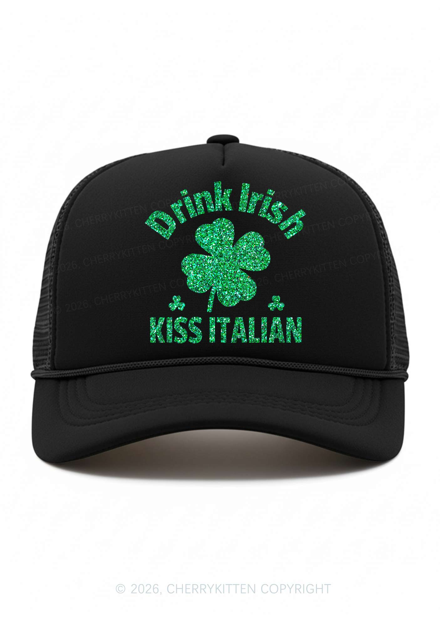 Glitter Drink Irish Kiss Italian St Patricks Y2K Trucker Hat Cherrykitten