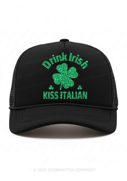 Glitter Drink Irish Kiss Italian St Patricks Y2K Trucker Hat Cherrykitten
