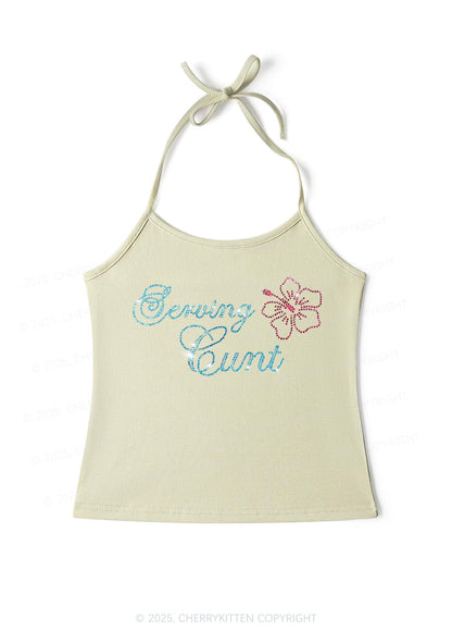 Rhinestone Serving Cxxt Y2K Halter Neck Cami Cherrykitten