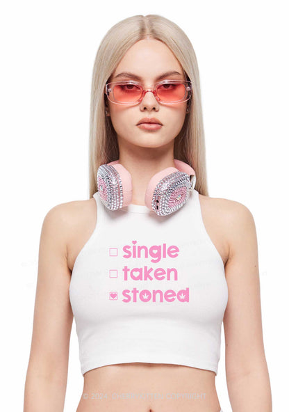 Single Taken Stoned Y2K Valentine's Day Crop Tank Top Cherrykitten