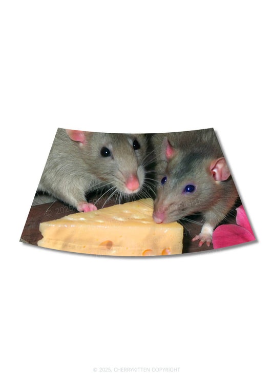 Rats Cheese Time Y2K Print Mini Skirt Cherrykitten