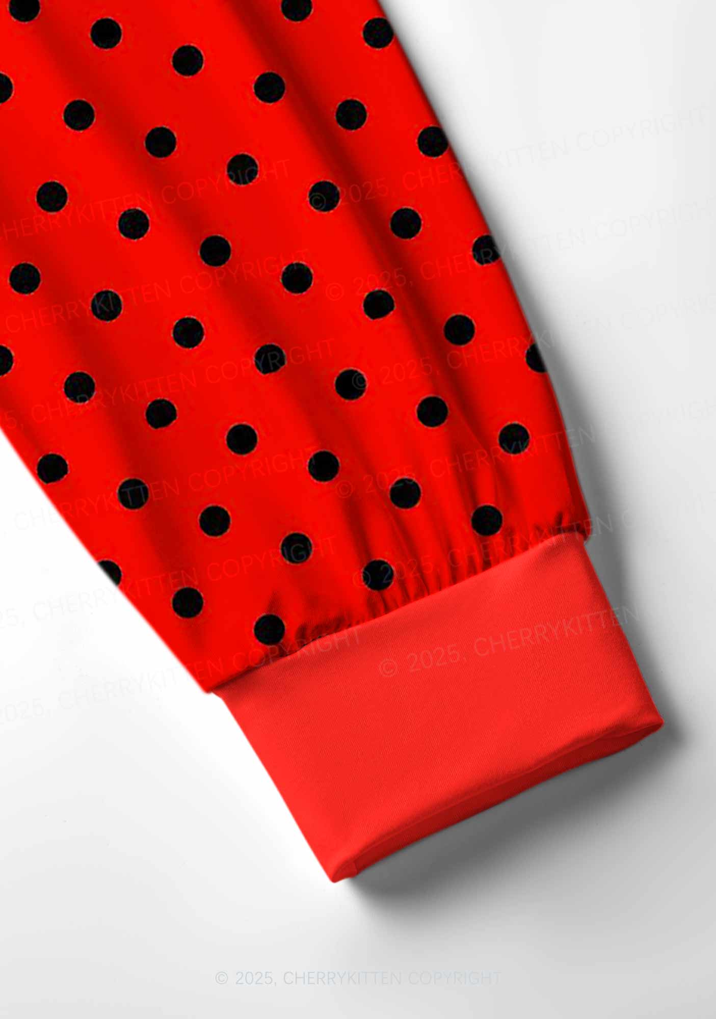 Black Dots On Red Valentine's Day Y2K Print Long Sleeve Pajama Set Cherrykitten