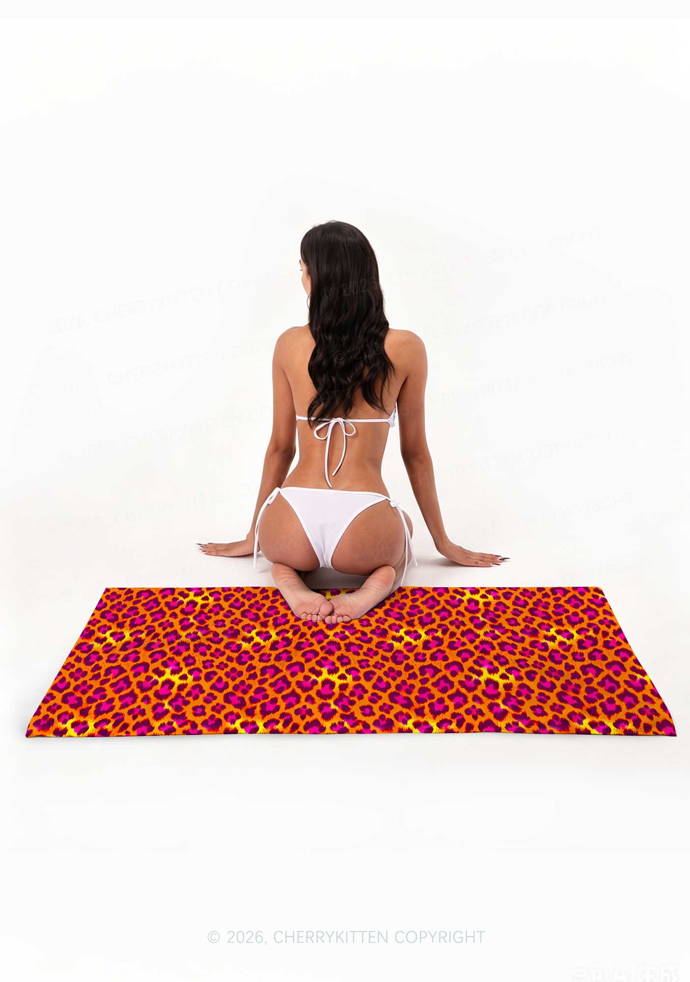Orange Hot Pink Leopard Y2K Beach Towel Cherrykitten