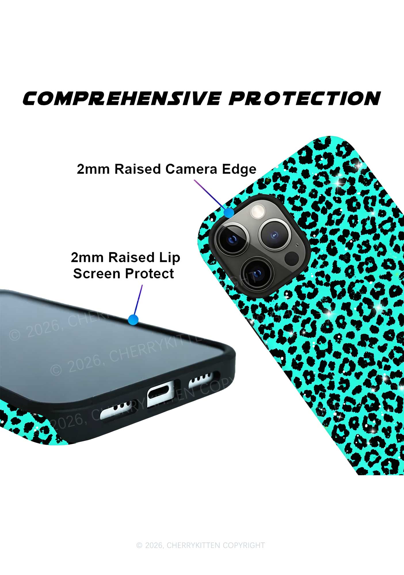 Turquoise Green Leopard Y2K Phone Case Cherrykitten