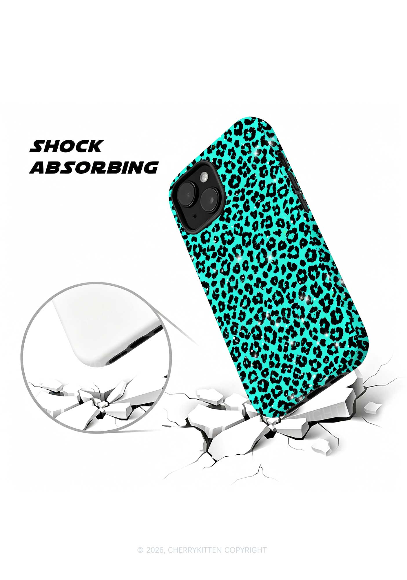 Turquoise Green Leopard Y2K Phone Case Cherrykitten