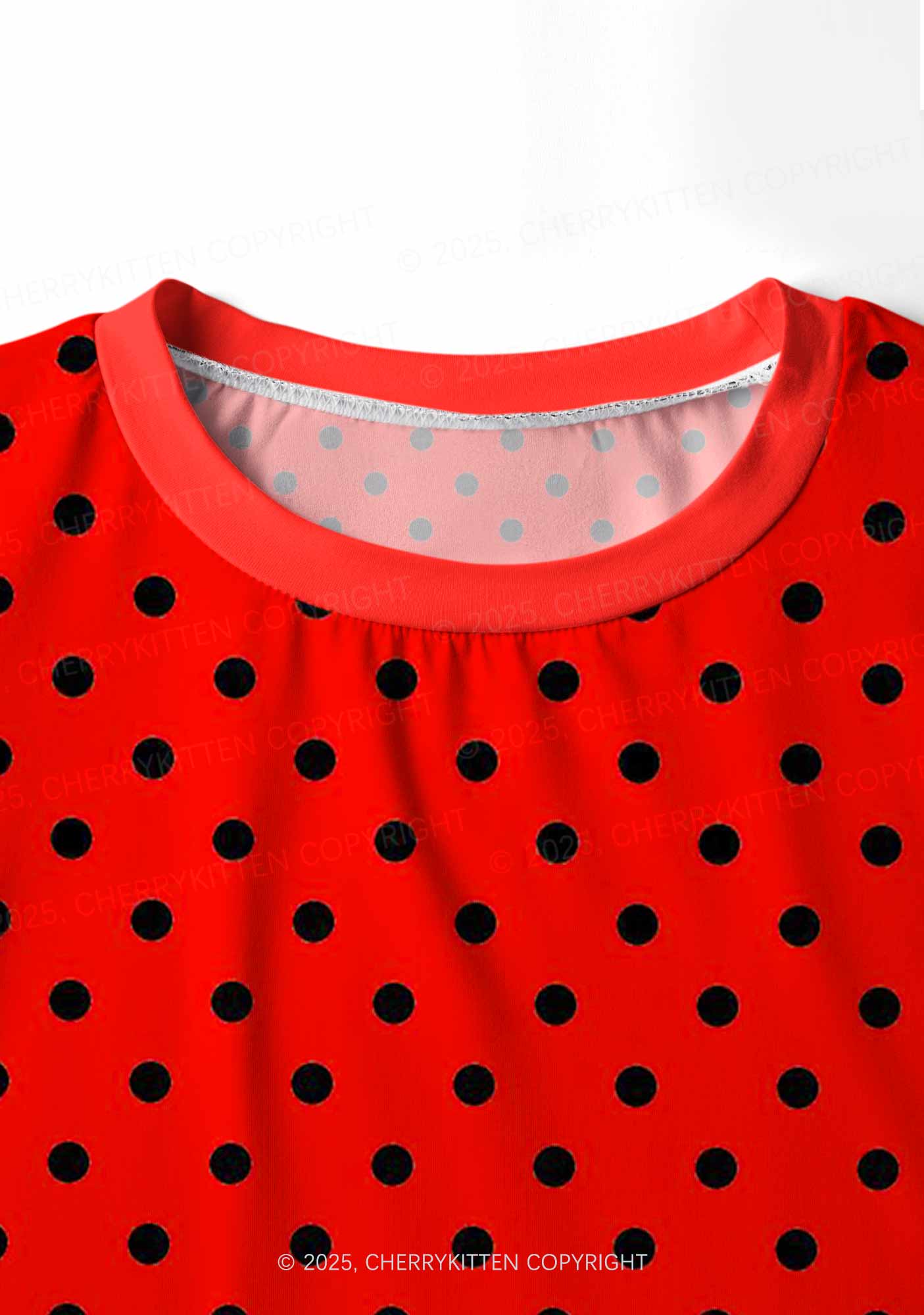 Black Dots On Red Valentine's Day Y2K Print Long Sleeve Pajama Set Cherrykitten