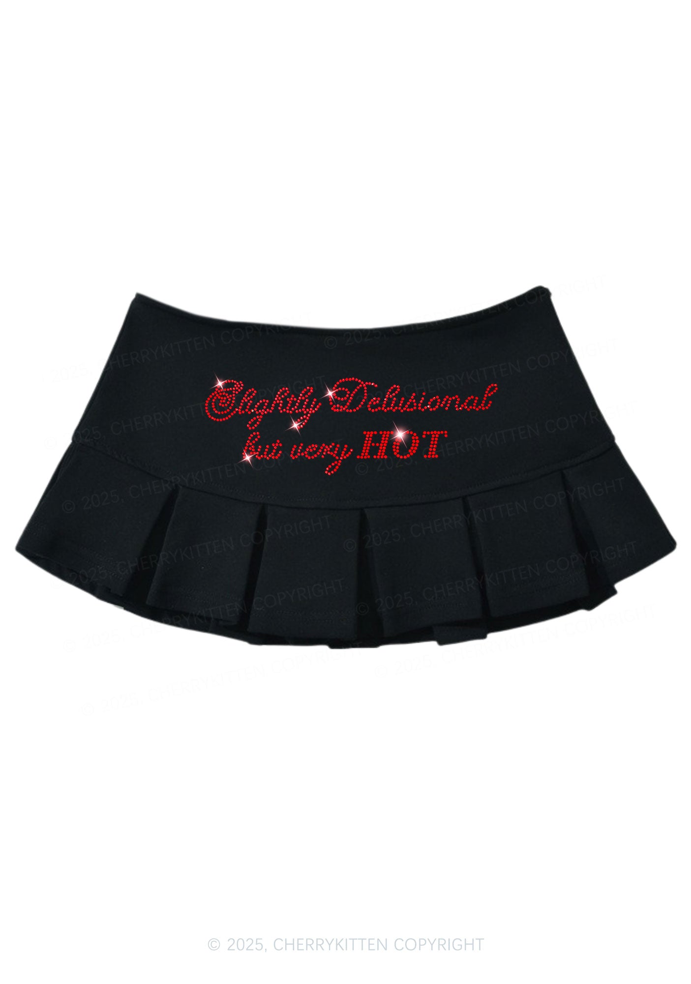 Rhinestone Slightly Delusional But Very Hot Y2K Mini Pleated Skirts Cherrykitten