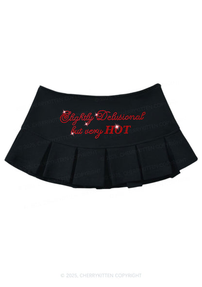 Rhinestone Slightly Delusional But Very Hot Y2K Mini Pleated Skirts Cherrykitten