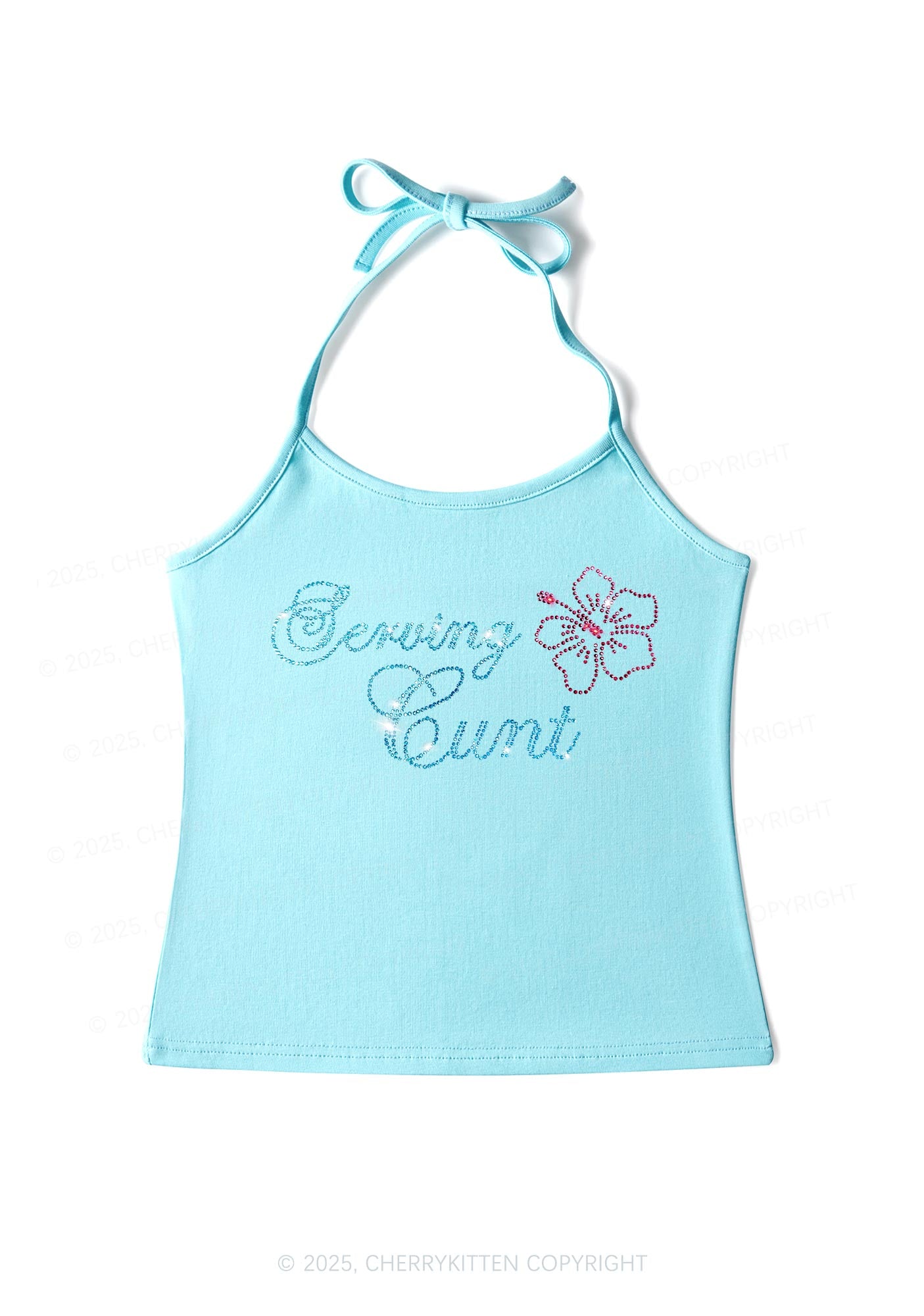 Rhinestone Serving Cxxt Y2K Halter Neck Cami Cherrykitten