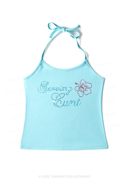 Rhinestone Serving Cxxt Y2K Halter Neck Cami Cherrykitten