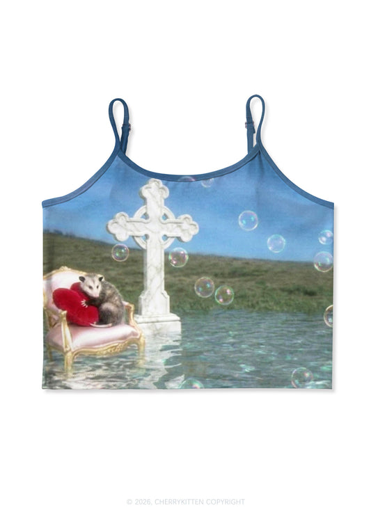 Cute Possum Bubble Y2K Print Cami Crop Top Cherrykitten