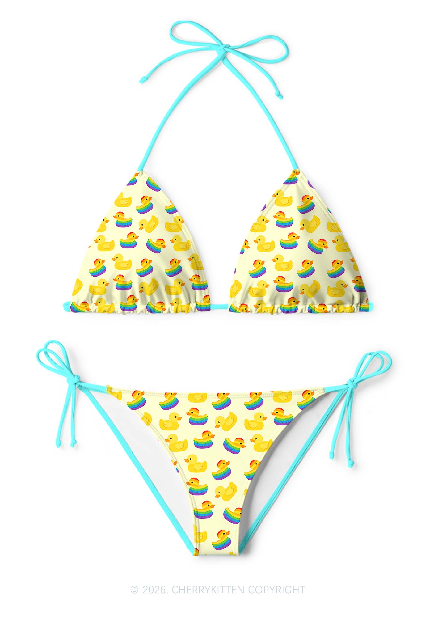 Rainbow Ducks Pride Y2K Print Bikini Set Cherrykitten