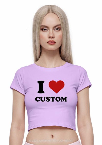 I Love Custom Two Sides Y2K Baby Tee Cherrykitten