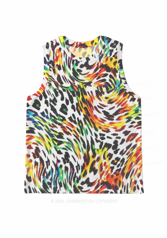 Rainbow Leopard Pride Y2K Mesh Muscle Tank Cherrykitten