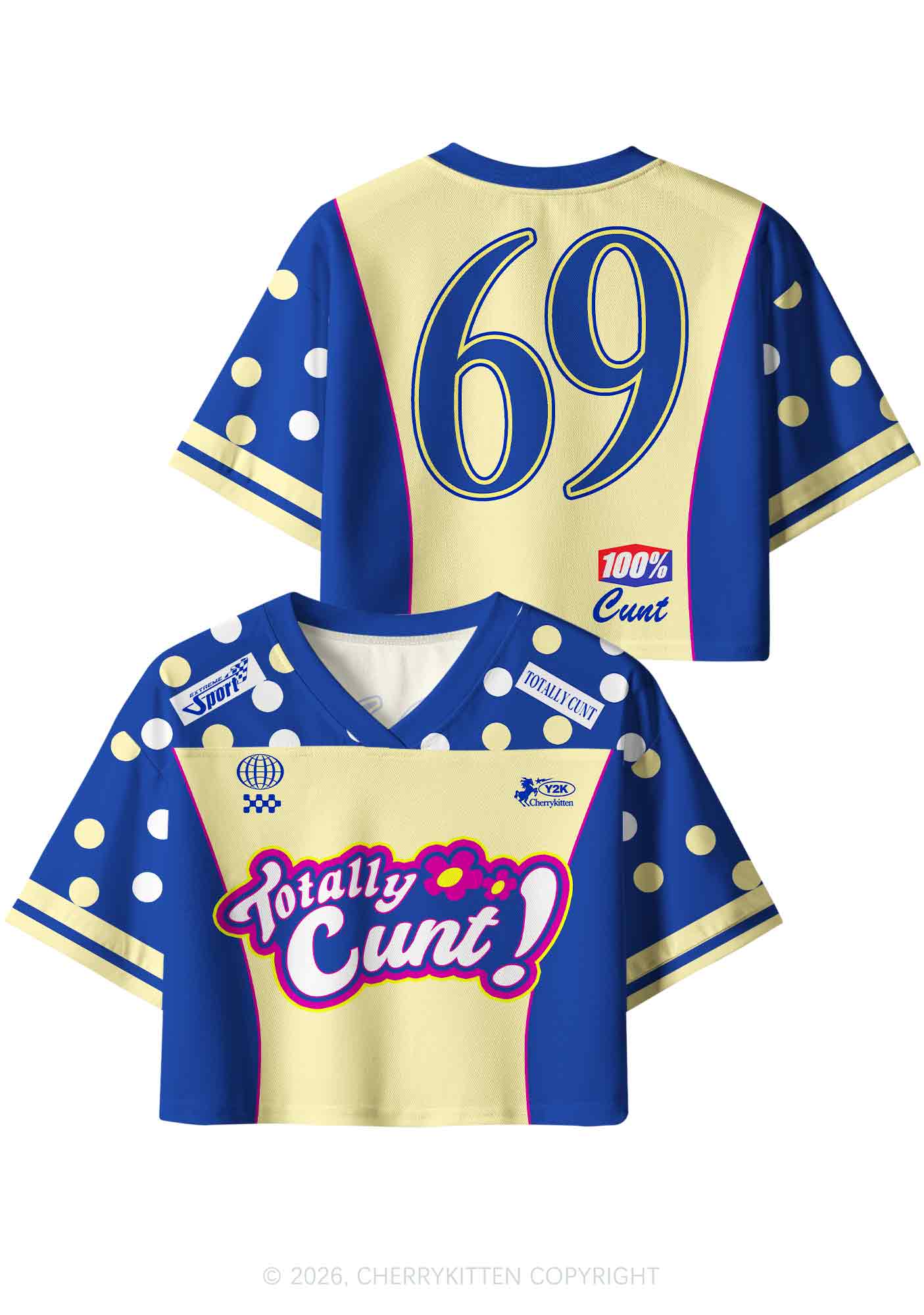 Yellow Dots Totally Cxxt Y2K Crop Sport Jersey Shirts Cherrykitten