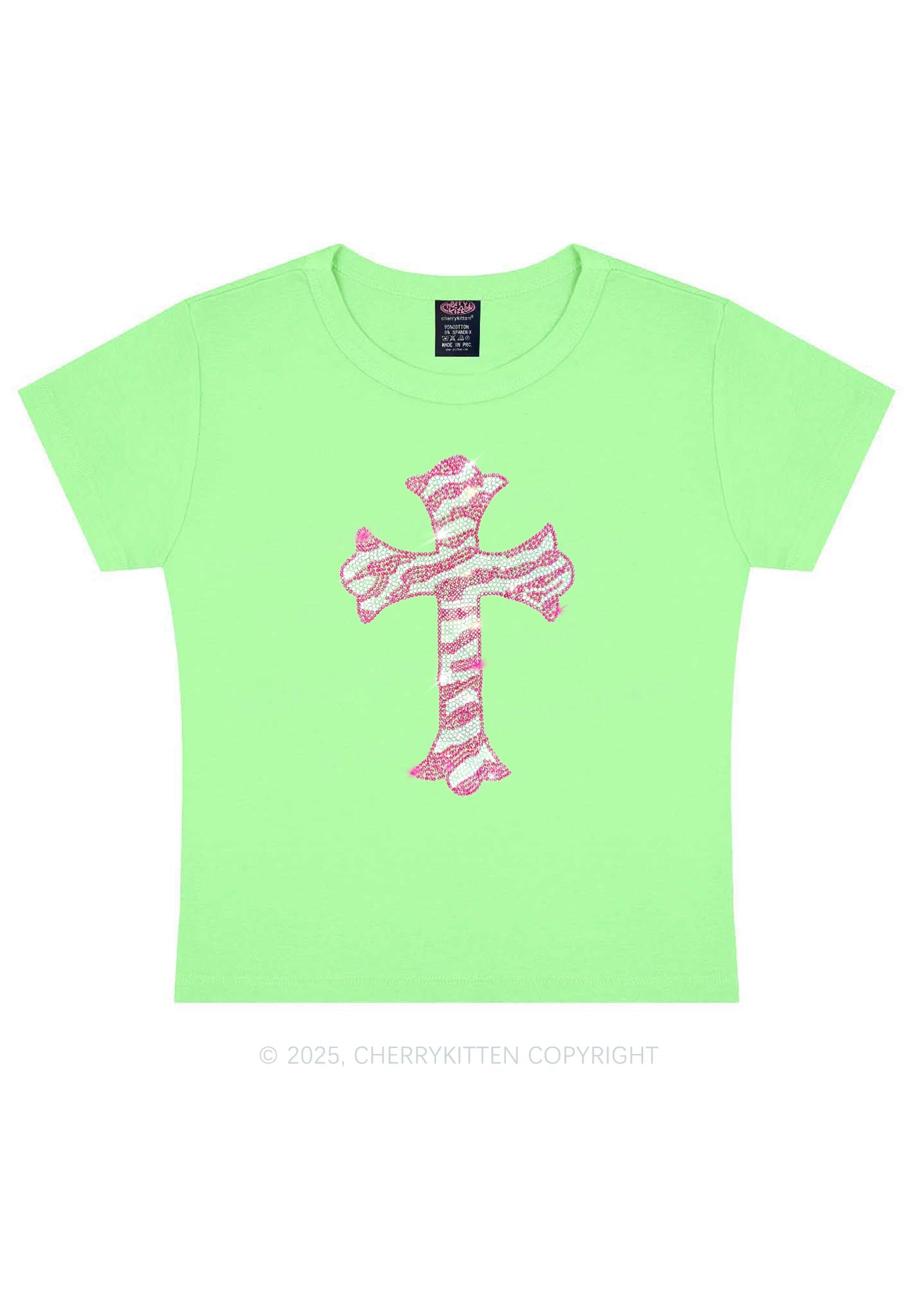 Rhinestone Pink Cross Y2K Baby Tee Cherrykitten