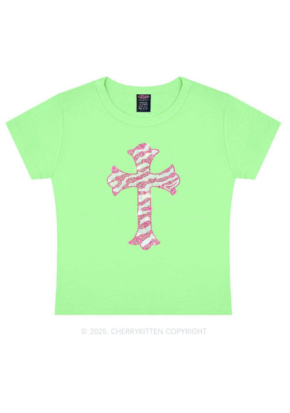 Rhinestone Pink Cross Y2K Baby Tee Cherrykitten