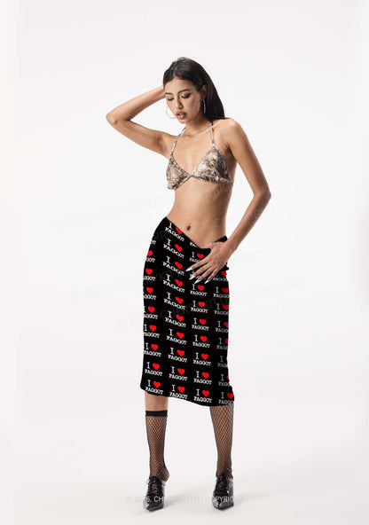 I Love Faggot Valentine's Day Y2K Print Midi Skirt Cherrykitten