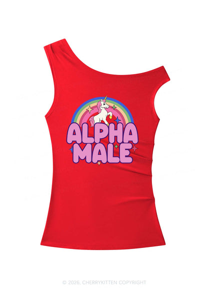 Rainbow Unicorn Alpha Male Y2K Off Shoulder Tank Top Cherrykitten