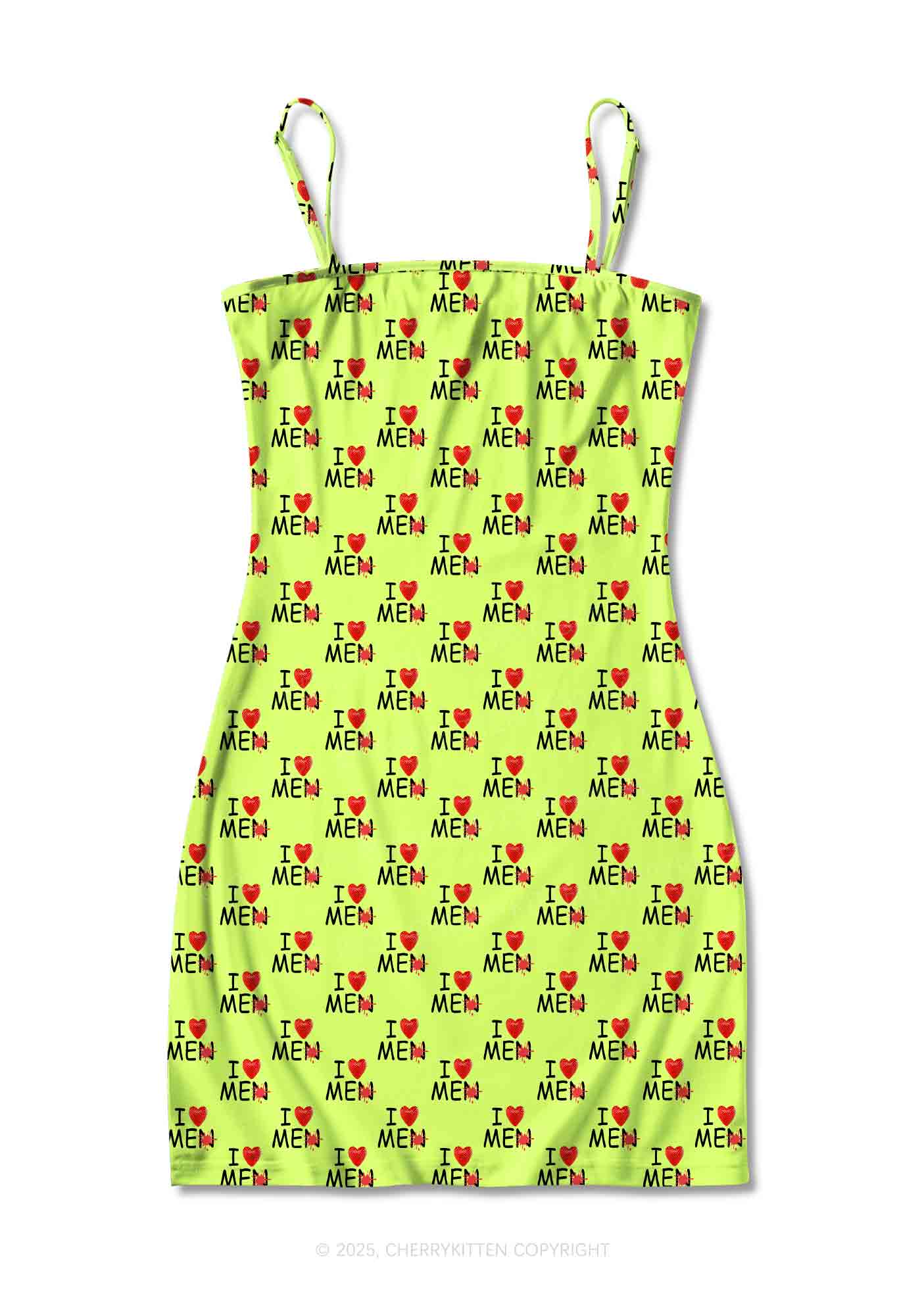 Love Me Not Men Green Valentine's Day Y2K Print Slip Dress Cherrykitten