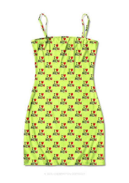 Love Me Not Men Green Valentine's Day Y2K Print Slip Dress Cherrykitten