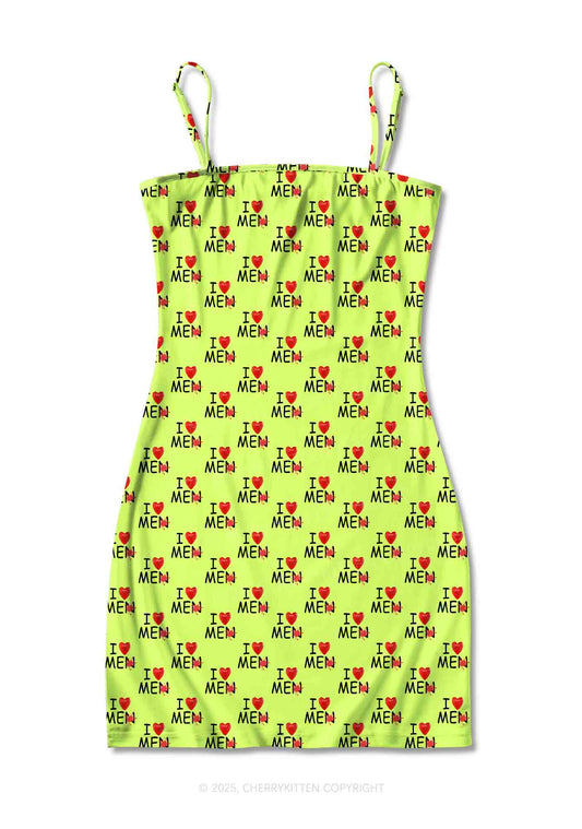 Love Me Not Men Green Valentine's Day Y2K Print Slip Dress Cherrykitten