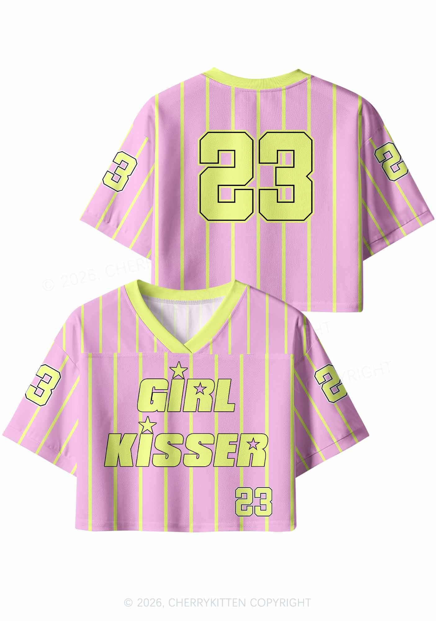 Pale Yellow Girl Kisser Pride Y2K Crop Sport Jersey Shirts Cherrykitten