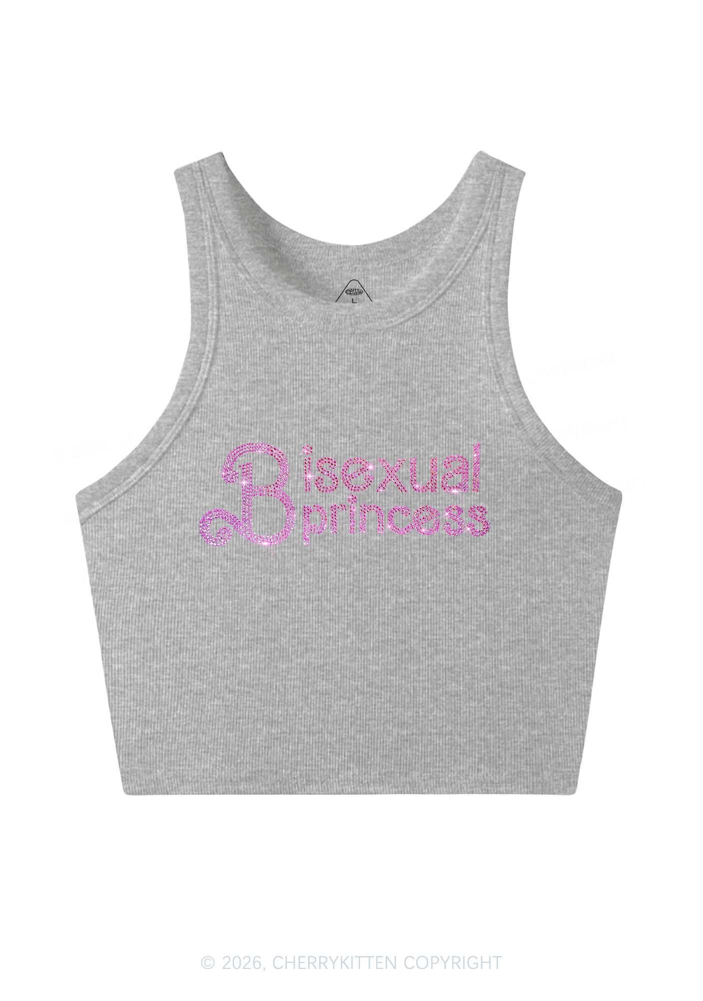 Rhinestone Bisexual Princess Pride Y2K Crop Tank Top Cherrykitten