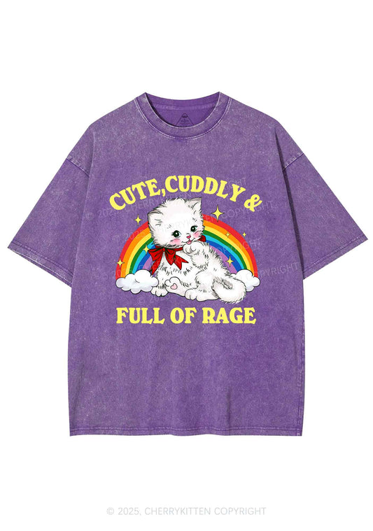 Cuddly Cat Full Of Rage Y2K Shirts Washed Tee Cherrykitten